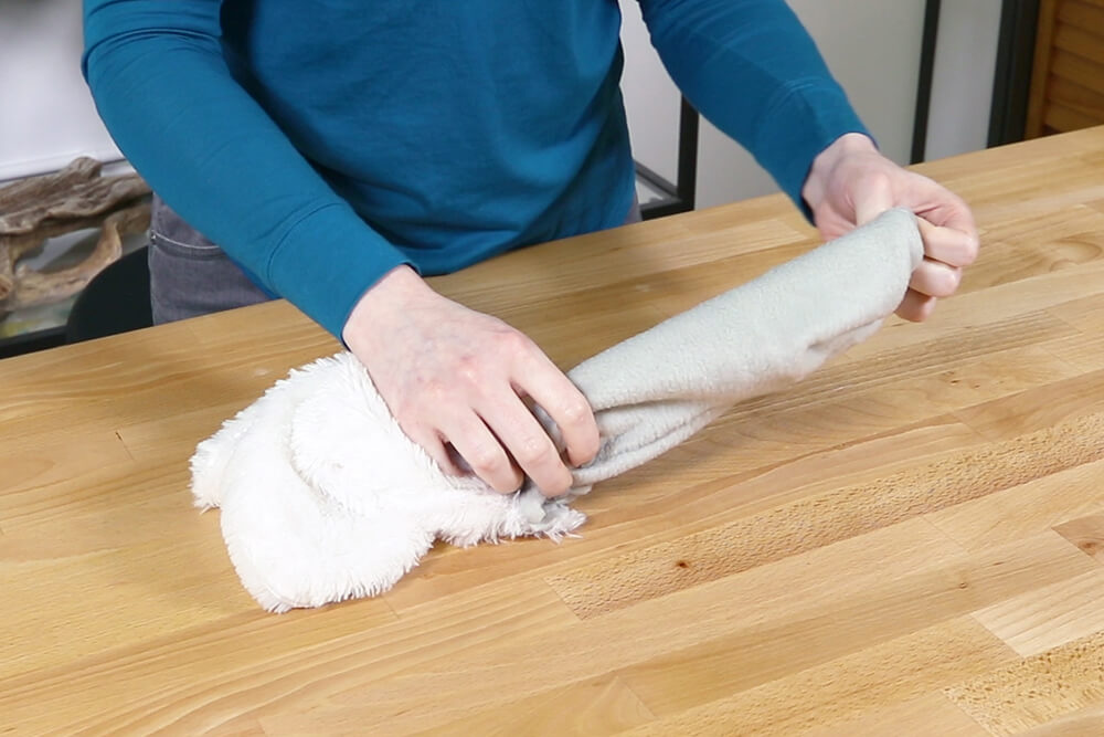 Fleece Mittens with Faux Fur - Pull mitten through the hole