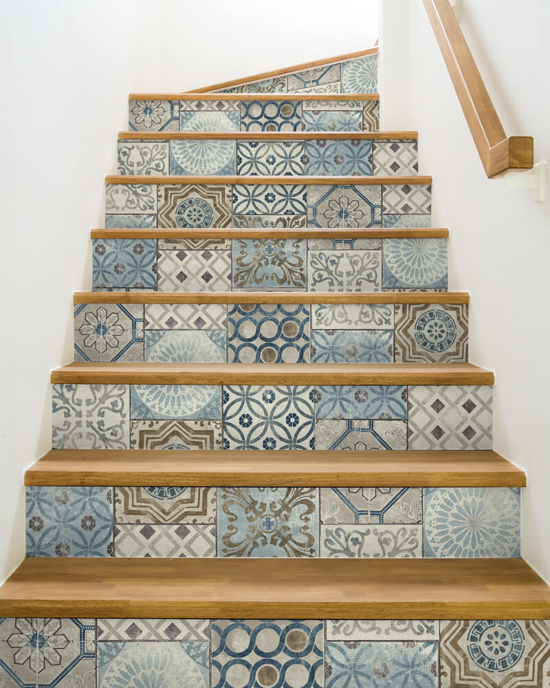 Staircase with peel & stick wallpaper
